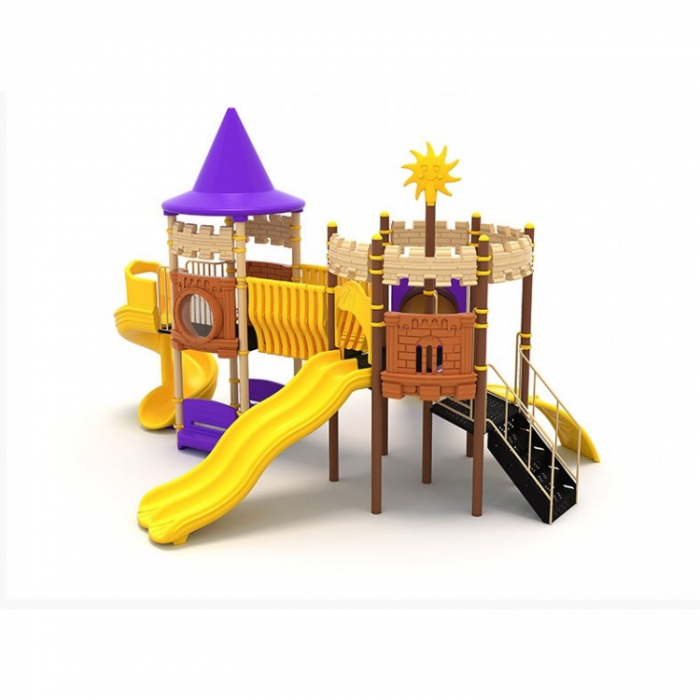 60M Castel Echipament loc de joaca exterior parc din metal cu Scara 3 Tobogane 2 Bancute și Cățărătoare [2]