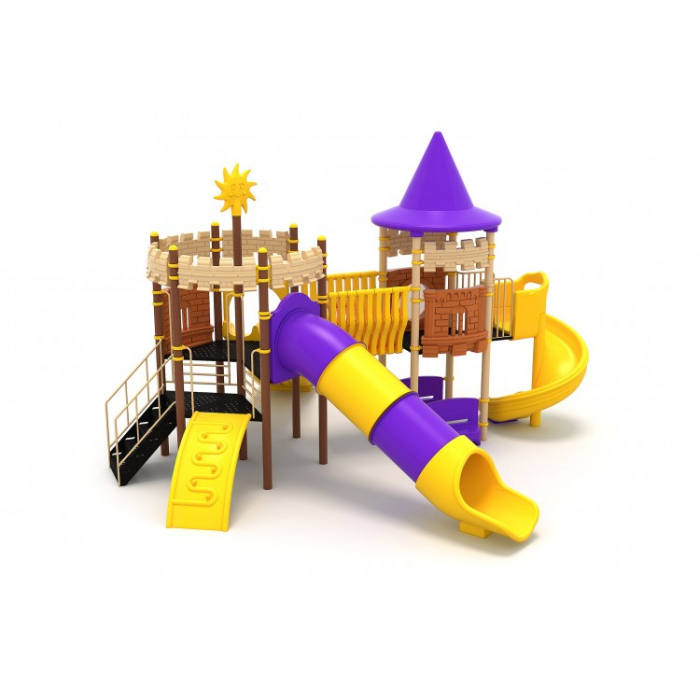 60M Castel Echipament loc de joaca exterior parc din metal cu Scara 3 Tobogane 2 Bancute și Cățărătoare [1]