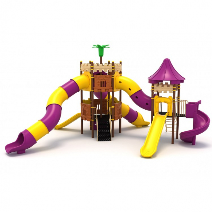 61M Castel Echipament loc de joaca exterior parc din metal cu Scara 6 Tobogane Bancuta și Cățărătoare [2]