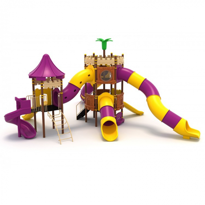 61M Castel Echipament loc de joaca exterior parc din metal cu Scara 6 Tobogane Bancuta și Cățărătoare [1]