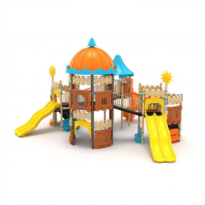 62M Castel Ansamblu Echipamente loc de joaca exterior parc din metal cu 2 Scari 3 Tobogane Activitati si 4 Bancute [1]