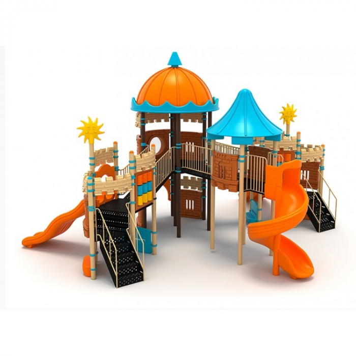 62M Castel Ansamblu Echipamente loc de joaca exterior parc din metal cu 2 Scari 3 Tobogane Activitati si 4 Bancute [2]