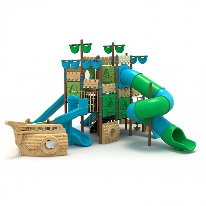 64M Vapor Ansamblu Echipamente loc de joaca exterior parc din metal cu Scara 4 Tobogane și Cățărătoare [1]