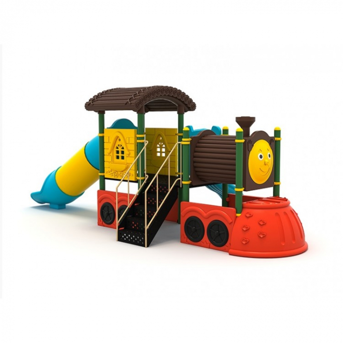 67M Tren Echipament loc de joaca exterior parc din metal cu Scară 2 Tobogane și Cățărătoare [1]