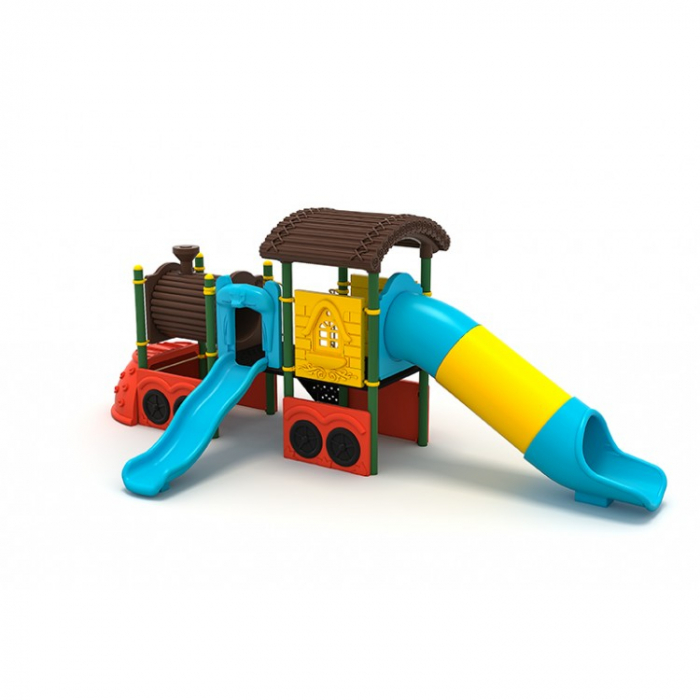 67M Tren Echipament loc de joaca exterior parc din metal cu Scară 2 Tobogane și Cățărătoare [2]