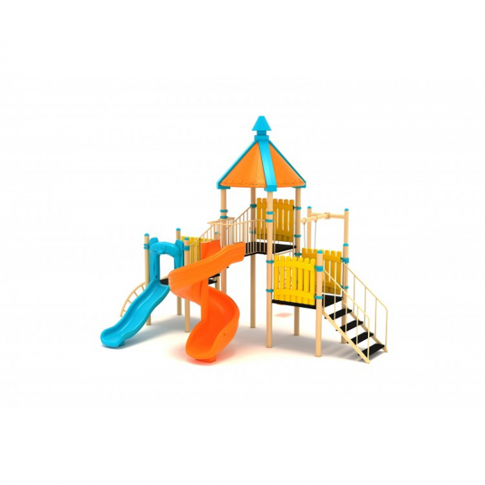 68M Clasic Echipament loc de joaca exterior parc din metal cu Scară 2 Tobogane Cățărătoare si 2 Leagane [2]