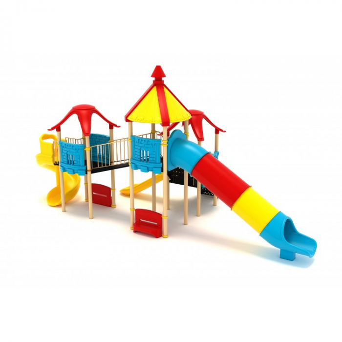69M Clasic Echipament loc de joaca exterior parc din metal cu Scară 3 Tobogane și 2 Băncute [2]