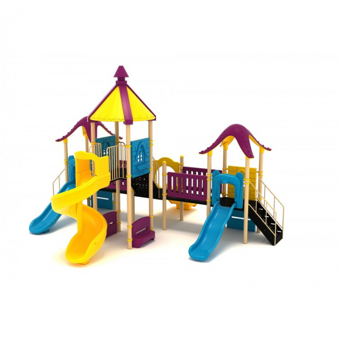 70M Clasic Echipament loc de joaca exterior parc din metal cu 2 Scări 4 Tobogane și 4 Băncute [2]