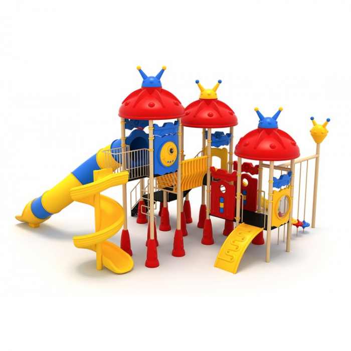 76M Cosmos Ansamblu Echipamente loc de joaca exterior parc din metal cu Scara 3 Tobogane Activitati și 3 Cățărătoare [1]