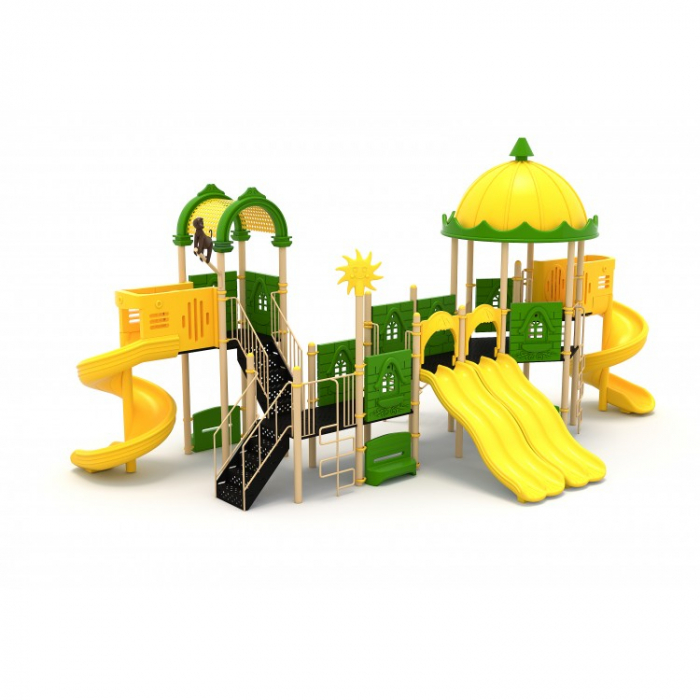 81M Clasic Echipament loc de joaca exterior parc din metal cu Scară 4 Tobogane 3 Bancute și 3 Cățărătoare [1]