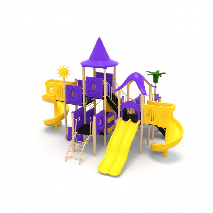 83M Clasic Ansamblu Echipament loc de joaca exterior parc din metal cu 2 Scări 5 Tobogane 2 Cățărătoare Activitati și Băncuta [2]