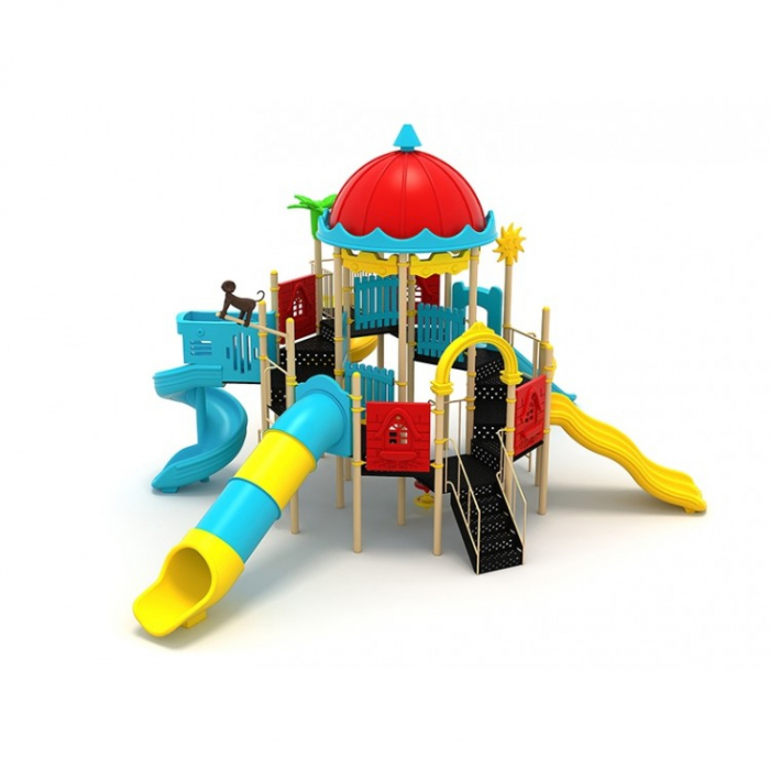 89M Clasic Ansamblu loc de joaca exterior parc din metal cu Scară 5 Tobogane și 2 Cățărătoare [2]