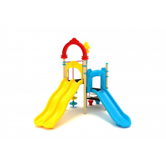 95M Clasic Echipament loc de joaca exterior parc din metal cu 2 Tobogane și 2 Cățărătoare [1]