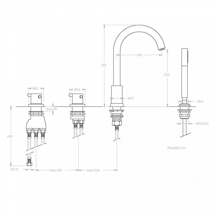 Baterie cada cu kit dus monocomanda montaj blat DRAKO 333303TM [2]