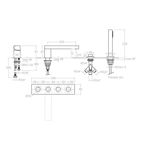 Baterie cada cu kit dus monocomanda montaj blat KUATRO 473302MK [3]