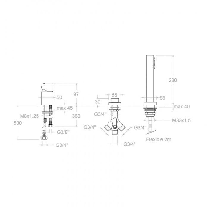 Baterie cada cu kit dus monocomanda montaj blat KUATRO 473302SCAMK [2]