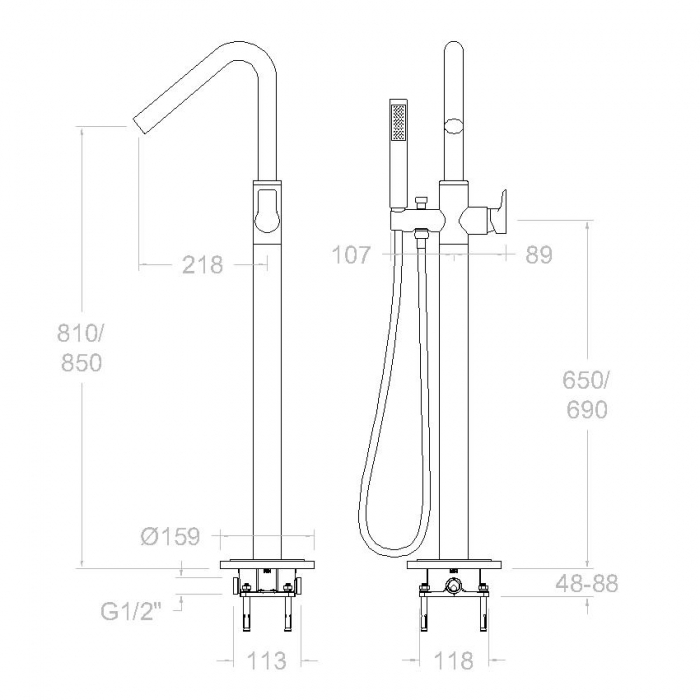 Baterie cada podea monocomanda cu kit dus RS-Q 938502MO [2]