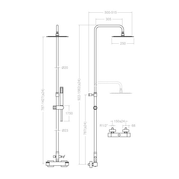 Baterie dus cu coloana telescopica KUATRO 4754RK250 [2]