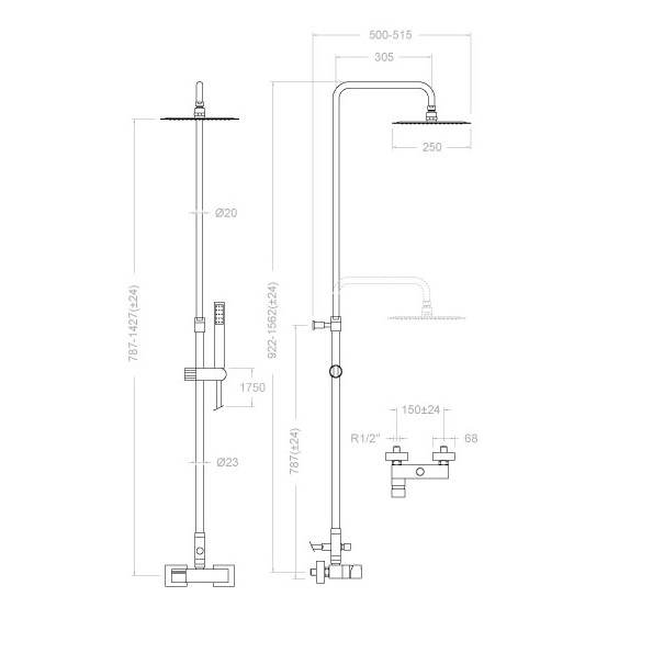 Baterie dus cu coloana telescopica KUATRO 4758RK250 [2]