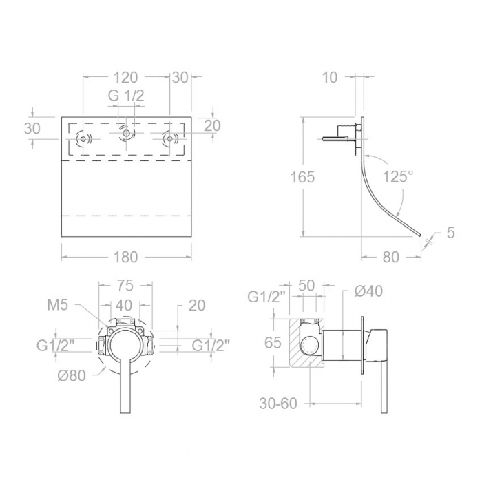 Baterie lavoar incastrata monocomanda tip cascada DRAKO 33169 [2]
