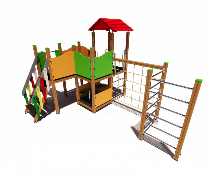 BRL1003 Clasic Echipament loc de joaca exterior parc din lemn cu Scara 3 Cataratoare Bancuta si Tobogan [2]