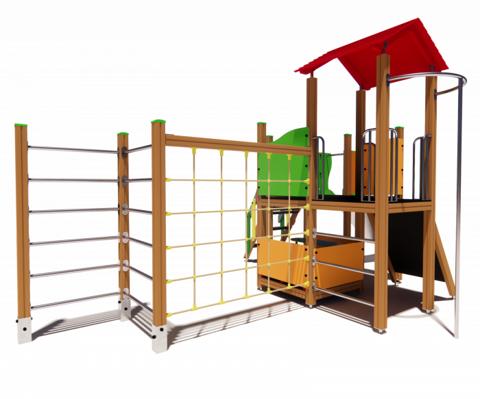 BRL1003 Clasic Echipament loc de joaca exterior parc din lemn cu Scara 3 Cataratoare Bancuta si Tobogan [3]