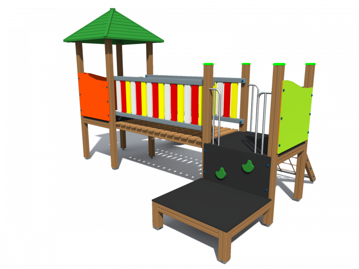 BRL103 Clasic Echipament loc de joaca exterior parc din lemn cu 2 Cataratoare Pod si Tobogan [2]