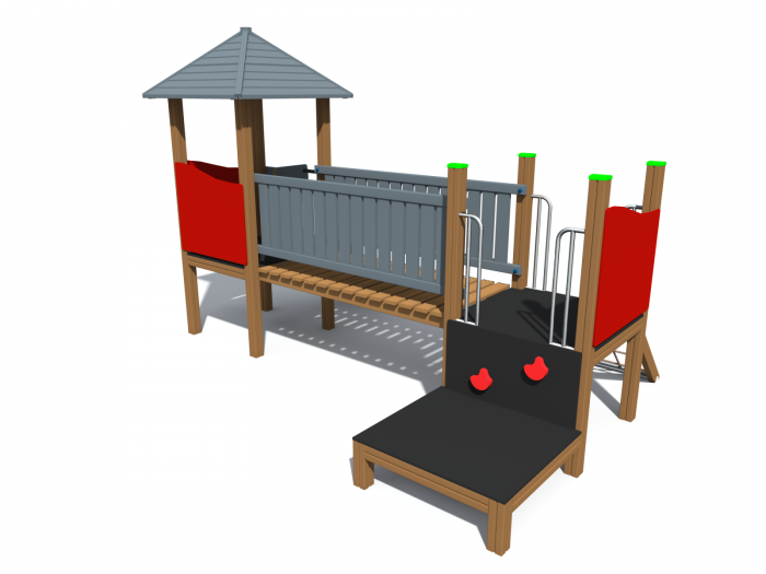 BRL103 Clasic Echipament loc de joaca exterior parc din lemn cu 2 Cataratoare Pod si Tobogan [3]