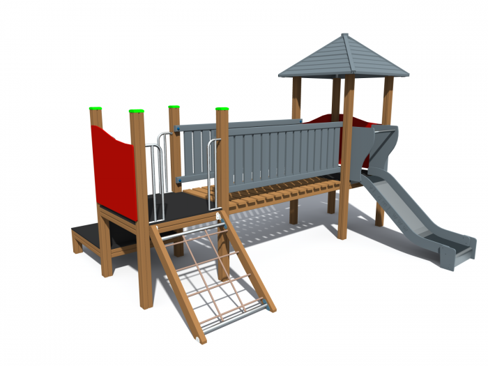 BRL103 Clasic Echipament loc de joaca exterior parc din lemn cu 2 Cataratoare Pod si Tobogan [4]