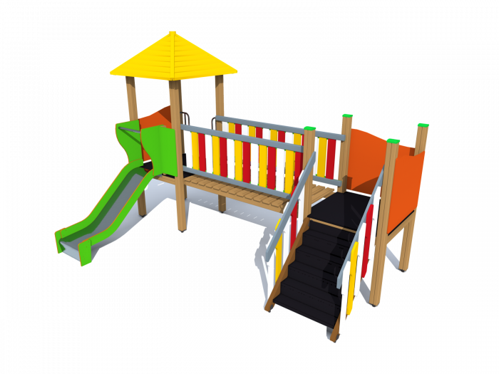 BRL104 Clasic Echipament loc de joaca exterior parc din lemn cu Scara Cataratoare Pod si Tobogan [2]