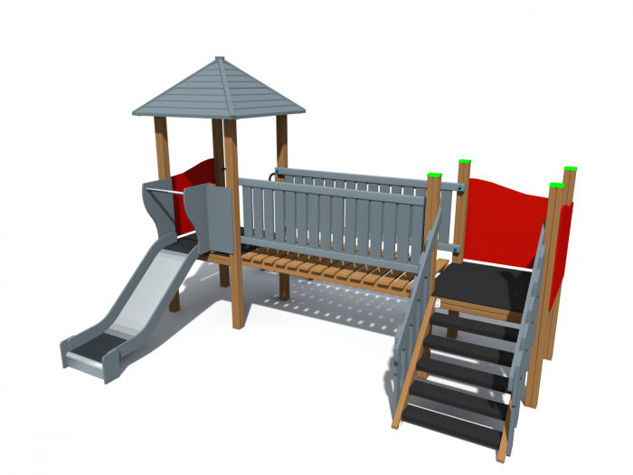 BRL104 Clasic Echipament loc de joaca exterior parc din lemn cu Scara Cataratoare Pod si Tobogan [3]