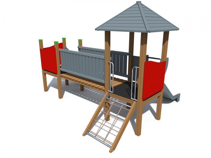 BRL104 Clasic Echipament loc de joaca exterior parc din lemn cu Scara Cataratoare Pod si Tobogan [4]