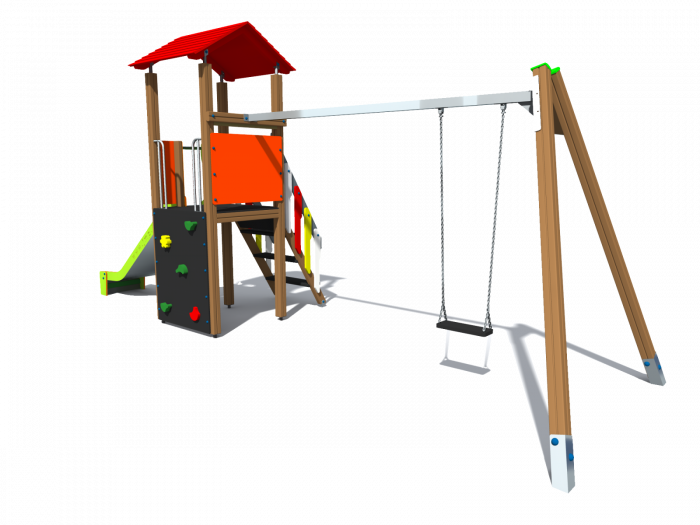 BRL11 Clasic Echipament loc de joaca exterior parc din lemn cu Scara Cataratoare Leagan si Tobogan [2]