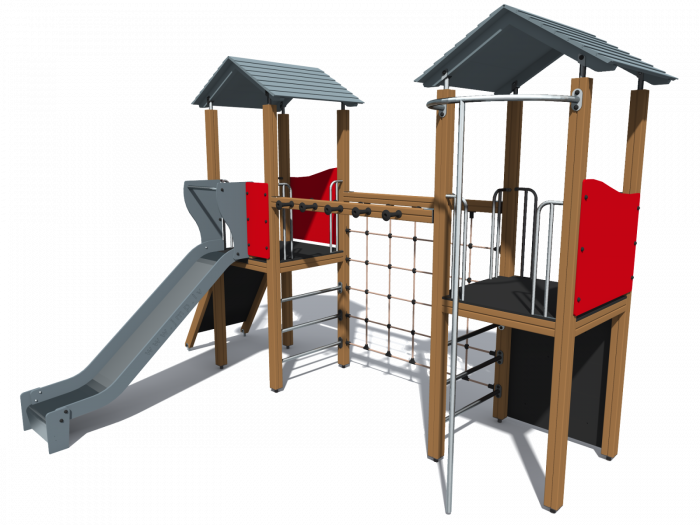 BRL20 Clasic Echipament loc de joaca exterior parc din lemn cu 5 Cataratoare si Tobogan [3]