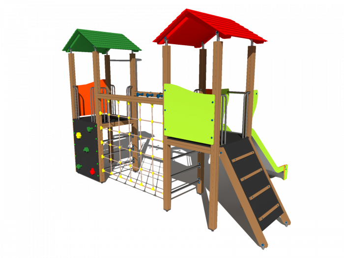 BRL20 Clasic Echipament loc de joaca exterior parc din lemn cu 5 Cataratoare si Tobogan [2]