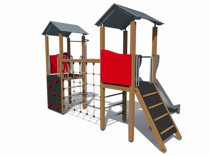 BRL20 Clasic Echipament loc de joaca exterior parc din lemn cu 5 Cataratoare si Tobogan [4]