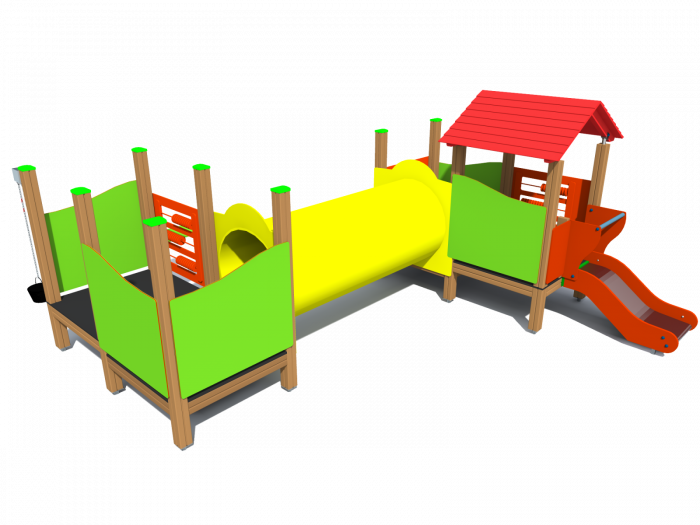 BRL2002 Clasic Echipament loc de joaca exterior parc din lemn cu Activitati Tunel si Tobogan [2]