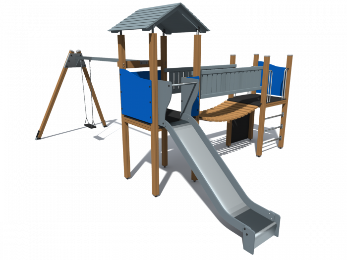 BRL22 Clasic Echipament loc de joaca exterior parc din lemn cu 2 Cataratoare Pod Leagan si Tobogan [3]