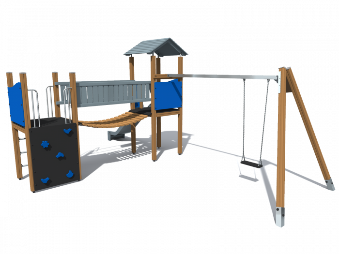 BRL22 Clasic Echipament loc de joaca exterior parc din lemn cu 2 Cataratoare Pod Leagan si Tobogan [4]