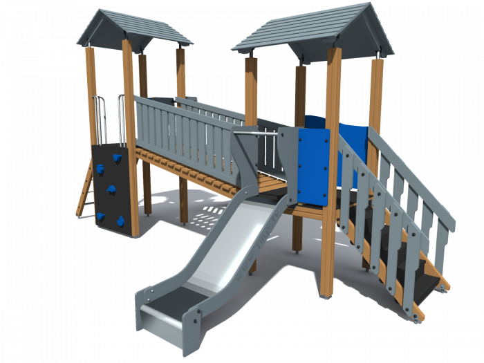 BRL26 Clasic Echipament loc de joaca exterior parc din lemn cu Scara 2 Cataratoare Pod si 2 Tobogane [3]