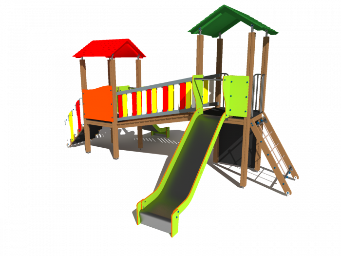 BRL26 Clasic Echipament loc de joaca exterior parc din lemn cu Scara 2 Cataratoare Pod si 2 Tobogane [2]