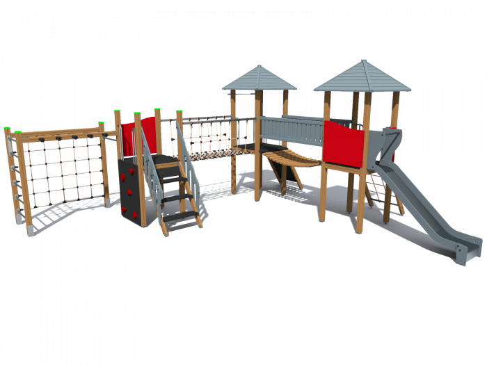 BRL32 Clasic Echipament loc de joaca exterior parc din lemn cu Scara 3 Cataratoare si Tobogan [3]