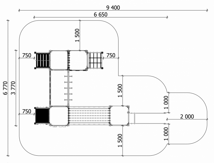 BRL32 Lake Clasic Echipament loc de joaca exterior parc din lemn cu Scara 3 Cataratoare si Tobogan [3]