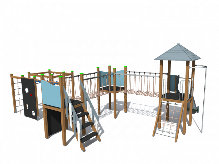 BRL32VE3 Clasic Echipament loc de joaca exterior parc din lemn cu Scara 4 Cataratoare Pod de Franghie si Tobogan [2]