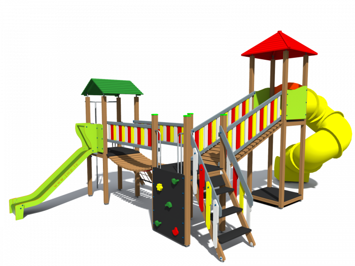BRL33 Clasic Echipament loc de joaca exterior parc din lemn cu Scara 2 Cataratoare Pod si 2 Tobogane [2]