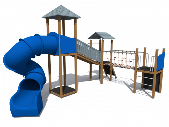 BRL34 Clasic Echipament loc de joaca exterior parc din lemn cu 3 Cataratoare Pod de Franghie si Tobogan [3]