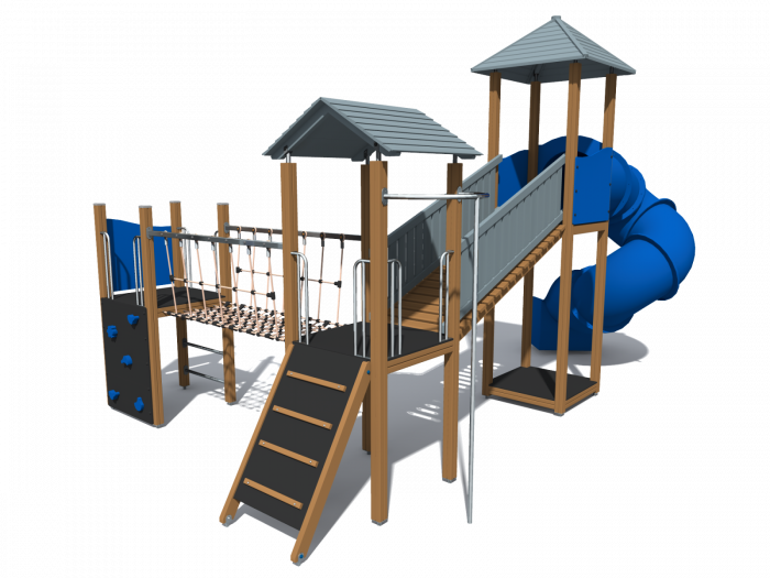 BRL34 Clasic Echipament loc de joaca exterior parc din lemn cu 3 Cataratoare Pod de Franghie si Tobogan [6]