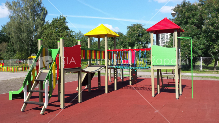 BRL35 Clasic Echipament loc de joaca exterior parc din lemn cu Scara 4 Cataratoare Pod de Franghie si Tobogan [3]