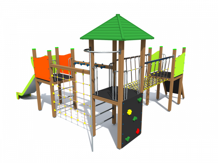 BRL36 Clasic Echipament loc de joaca exterior parc din lemn cu 5 Cataratoare Pod de Franghie si Tobogan [2]