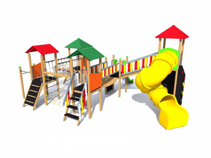 BRL41 Clasic Echipament loc de joaca exterior parc din lemn cu Scara 5 Cataratoare Pod de Franghie si 2 Tobogane [2]